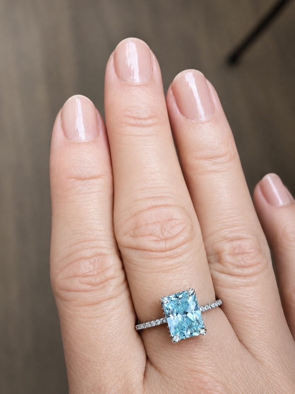Elegant Aquamarine Halo Ring in Silver - Blue Gemstone